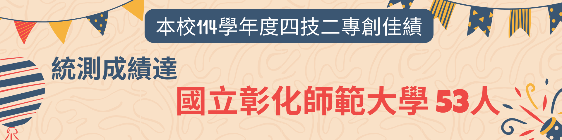 114學年統測創佳績海報5。統測成績達國立彰師大53人!