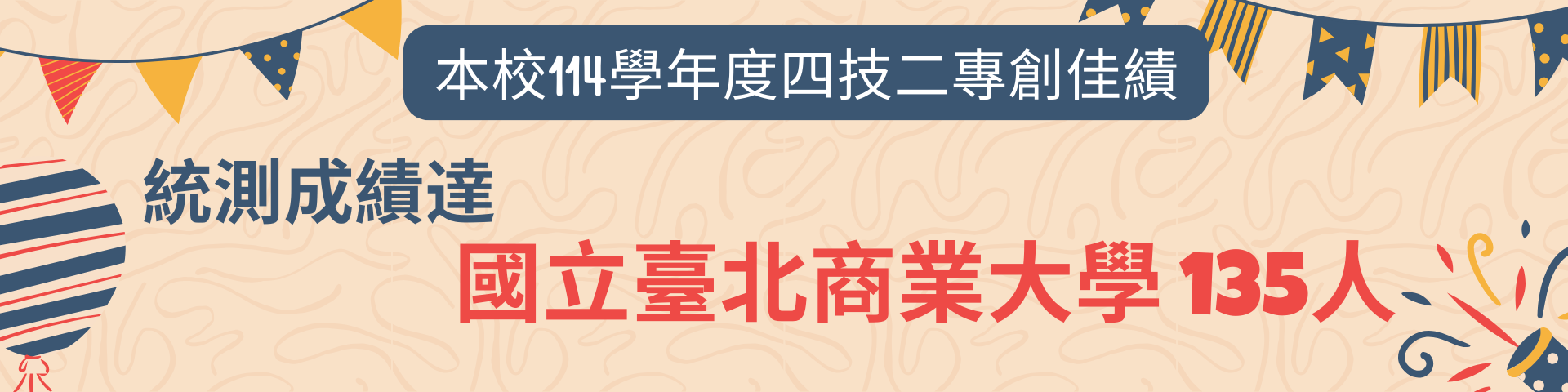 114學年統測創佳績海報6。統測成績達國立北商大135人!