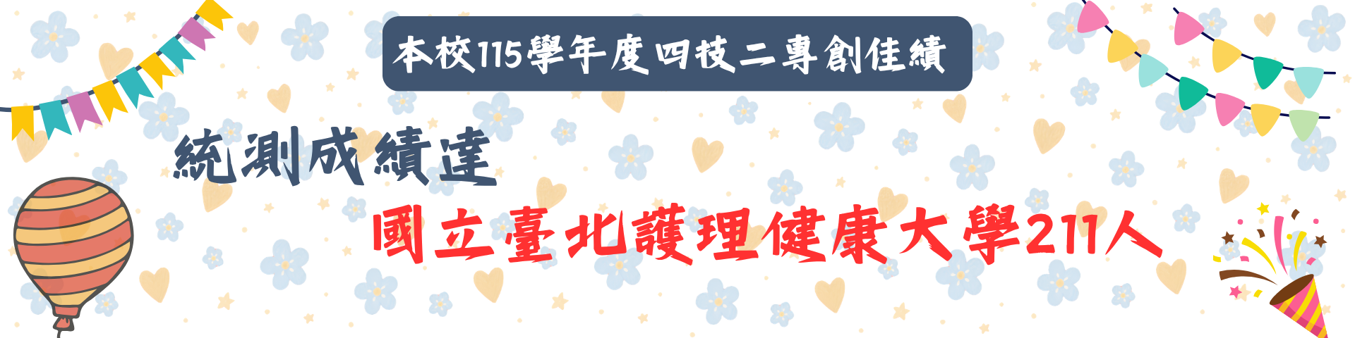 115學年統測創佳績海報6。統測成績達國立北護大211人!